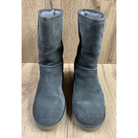 UGG Women Classic Femme Short Slate Wedge Boots Size 7 Gray Suede Sheepskin - Picture 4 of 14